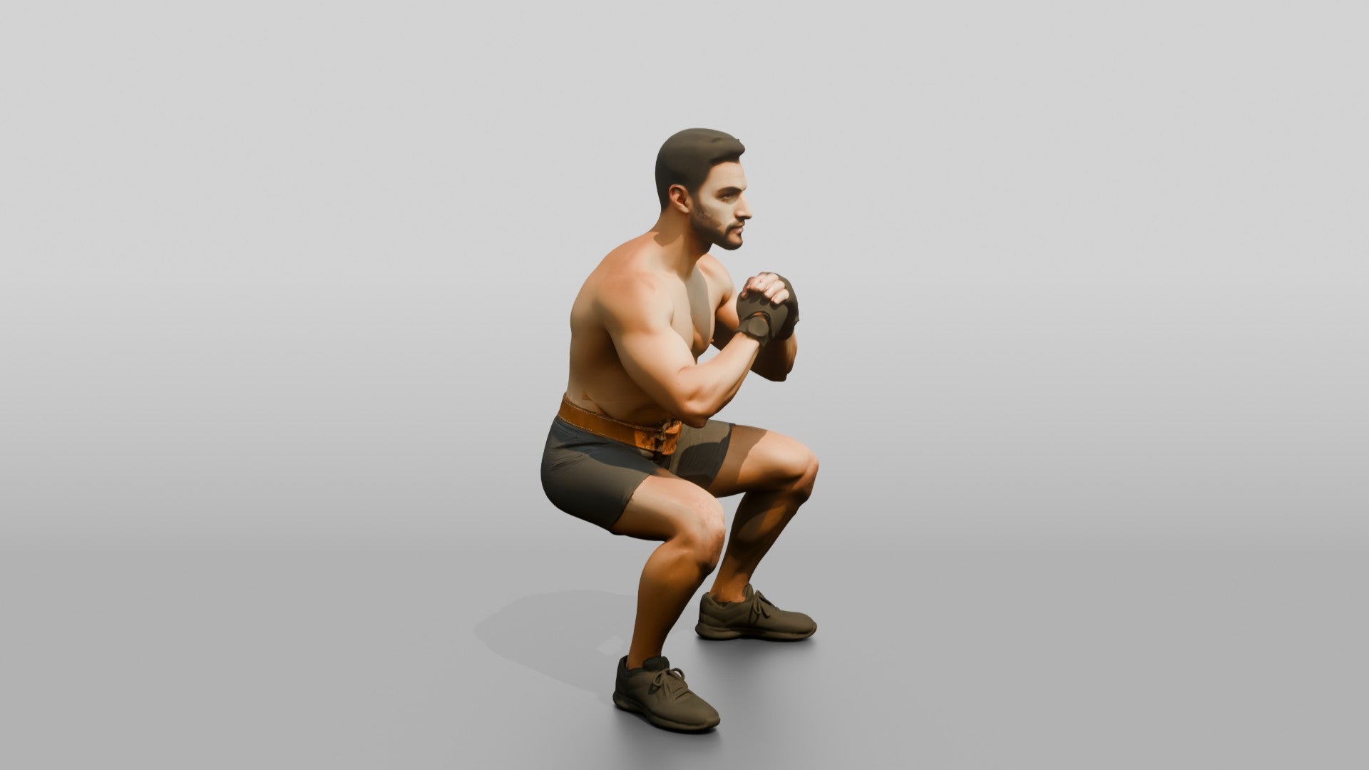 Man Squatting with Fitness Gloves