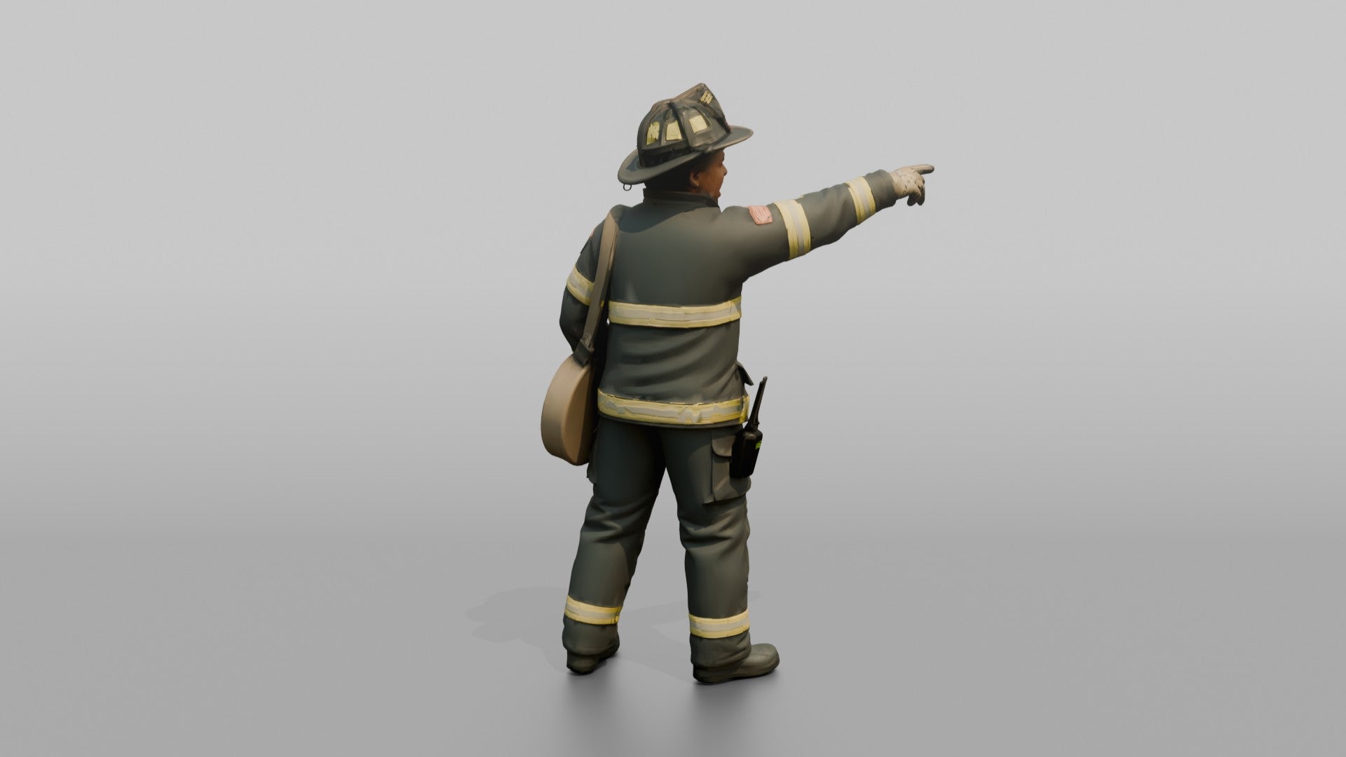 Firefighter Woman Pointing Urgently Off-camera While Calling Out Instructions