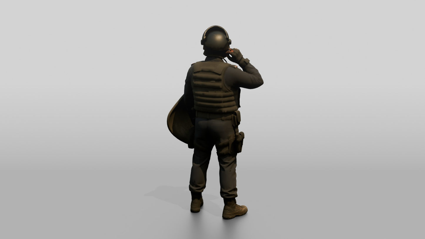 Riot Police Officer Adjusting Helmet