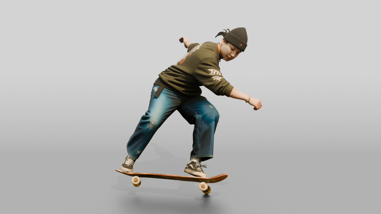 Skateboarder Woman Mid-Trick