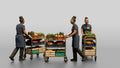 Kitchen Assistant Wheeling a Produce Cart