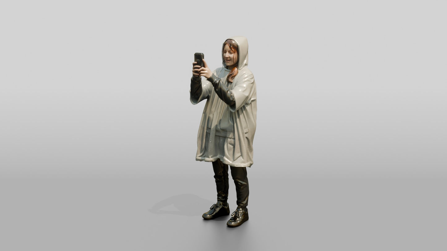White Teen Girl Photographing the Rain
