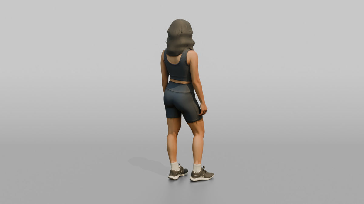 Fitness Influencer Woman Standing Confidently, Arms Relaxed - 3D character model, view 3