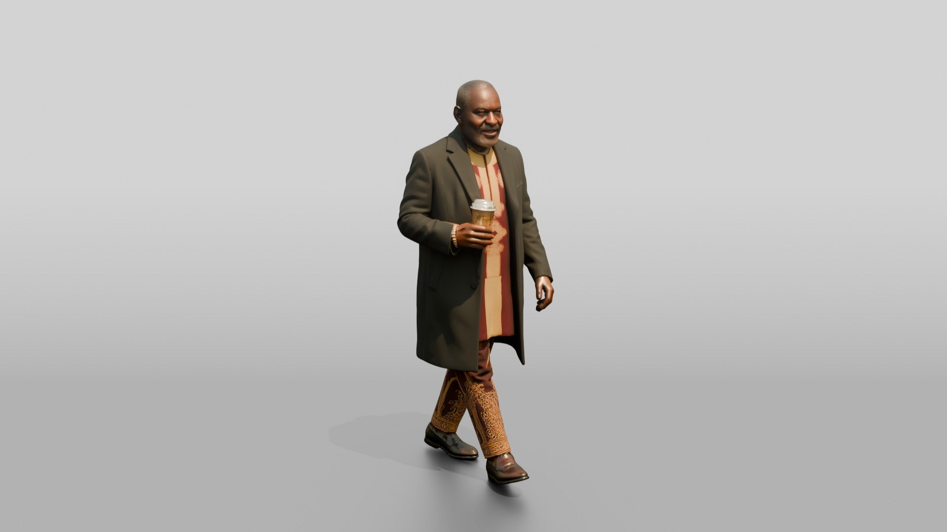 Elderly African Man in an Embroidered Agbada and Coat