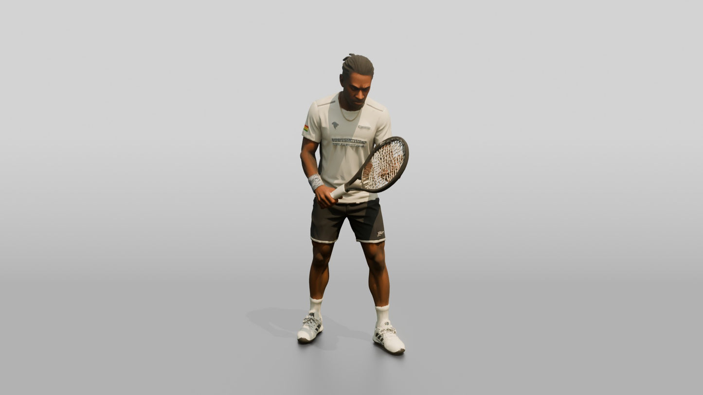 Male Tennis Player Checking His Racket Strings