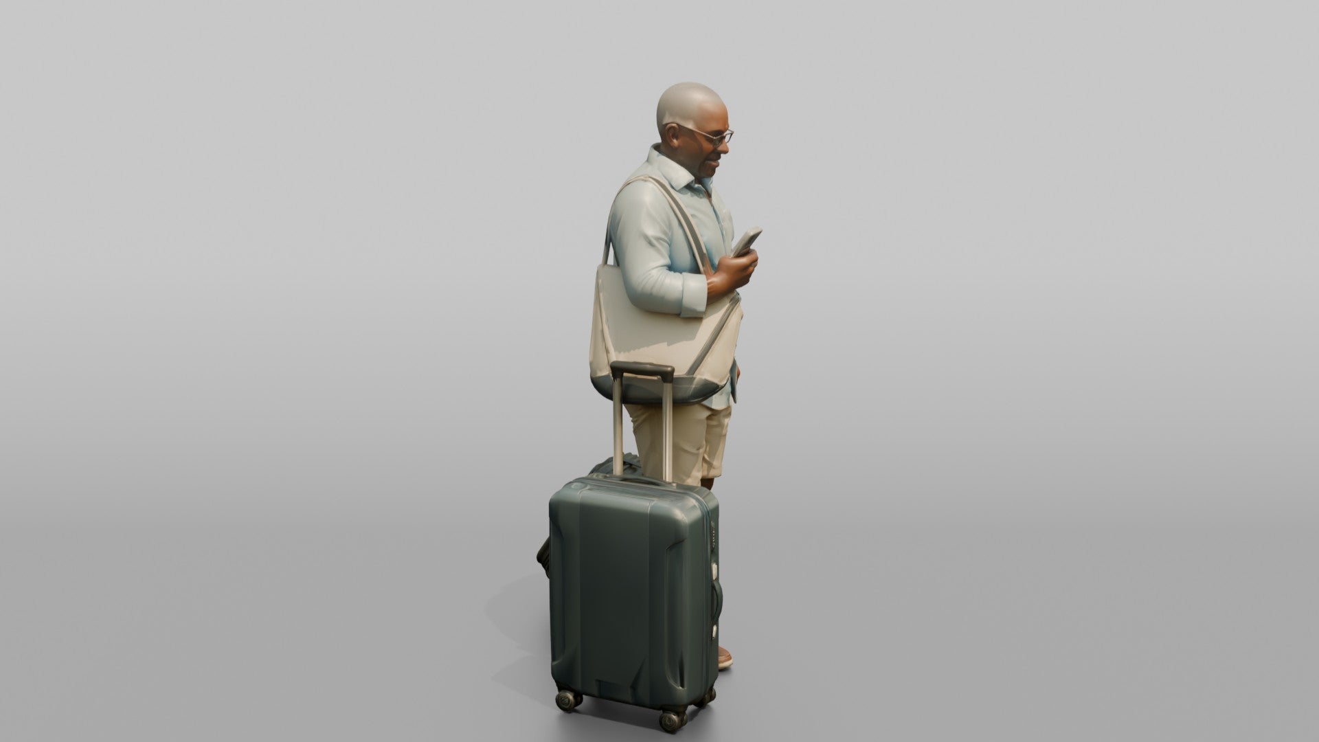 Traveler Wheeling A Suitcase And Texting