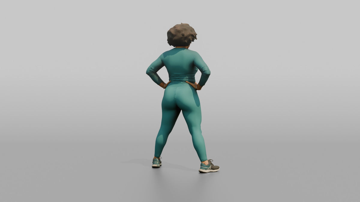 Physique Model Woman Standing In A Confident Wide Stance, Hands On Hips - 3D character model, view 3