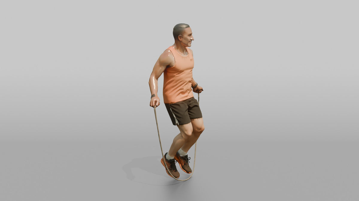 Cardio Athlete Man Mid-jump With A Jump Rope - 3D character model, view 2
