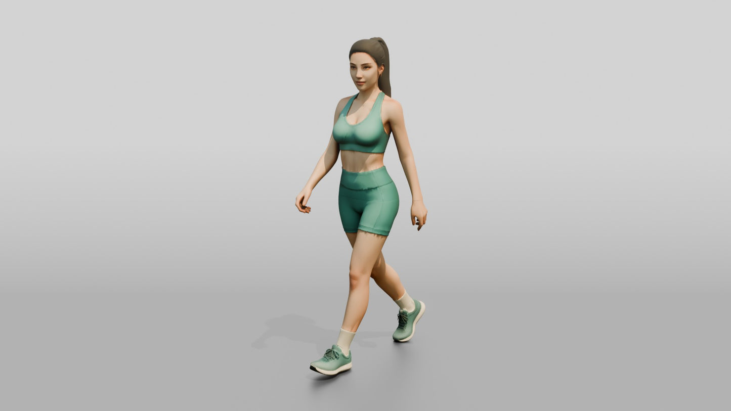Woman with Ponytail in Green Activewear Walking
