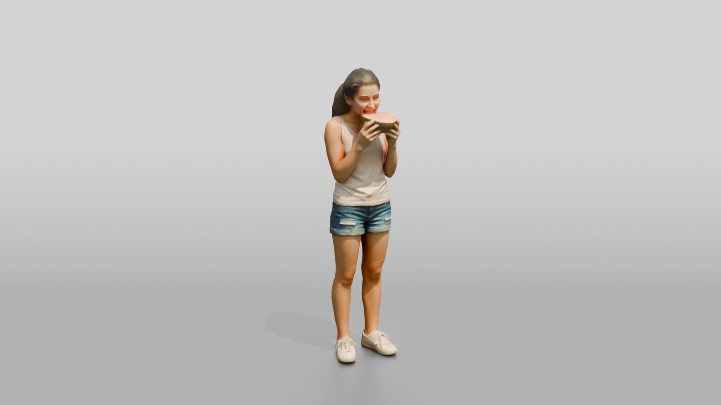 Slender Maltese Teenage Girl Eating Watermelon