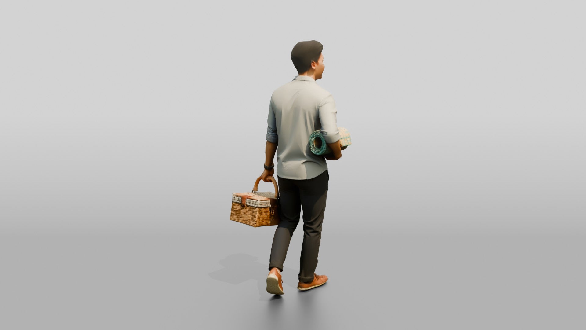 Young Chinese Man Carrying a Picnic Basket