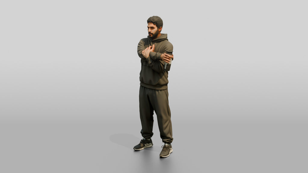 Man Stretching Arms with Protein Shaker