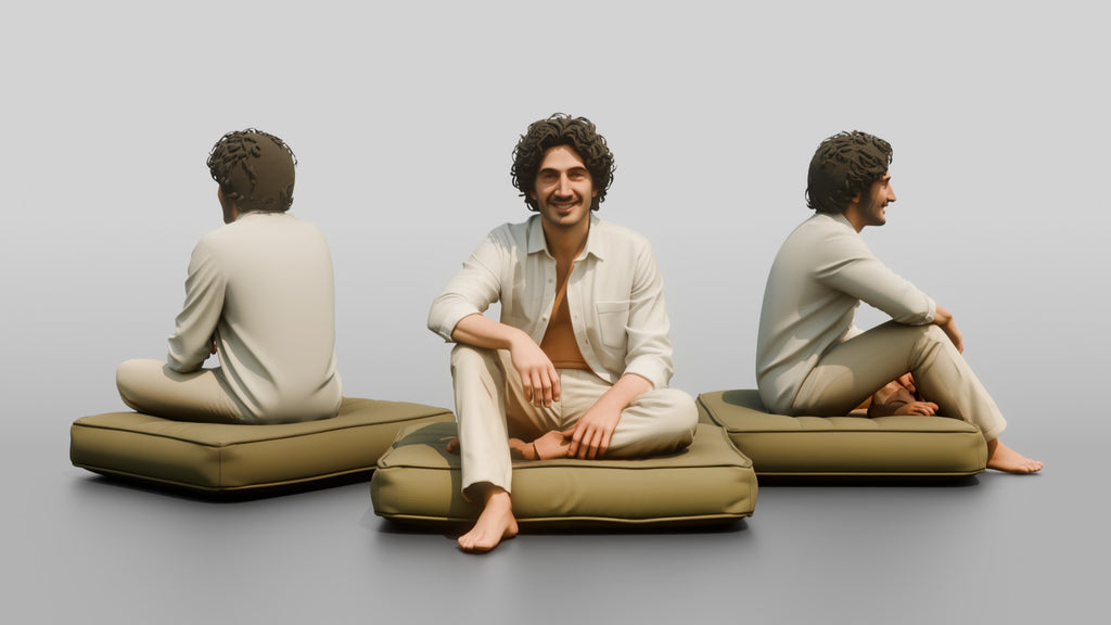 Man Sitting Cross-Legged in Linen