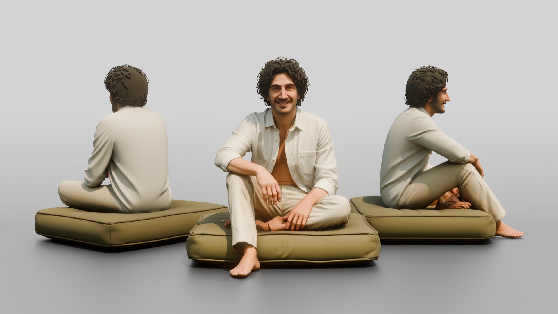 Man Sitting Cross-Legged in Linen