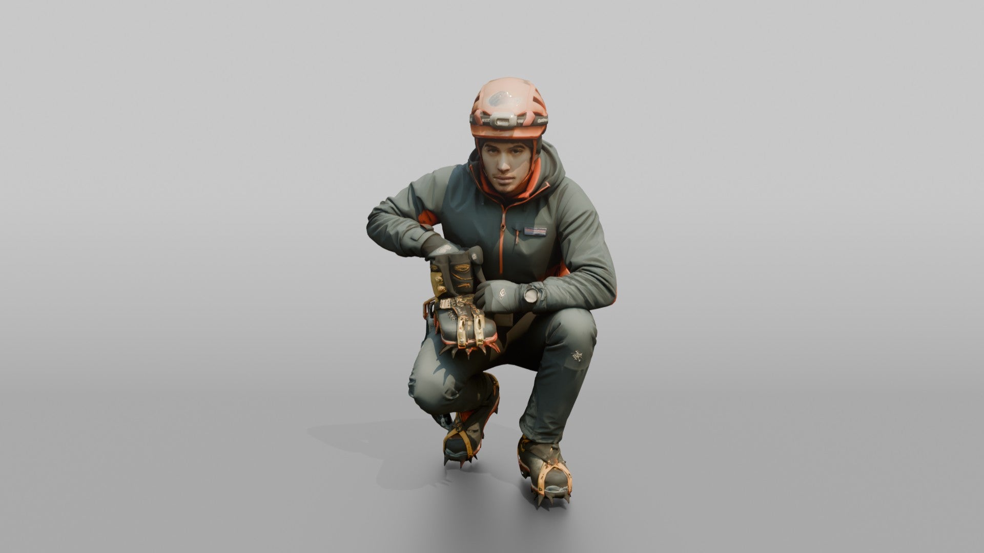 Ice Climber Crouched in an Active Posture