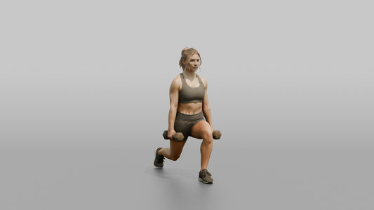 Weightlifter Woman Holding Two Dumbbells At The Sides Mid-lunge - 3D character model