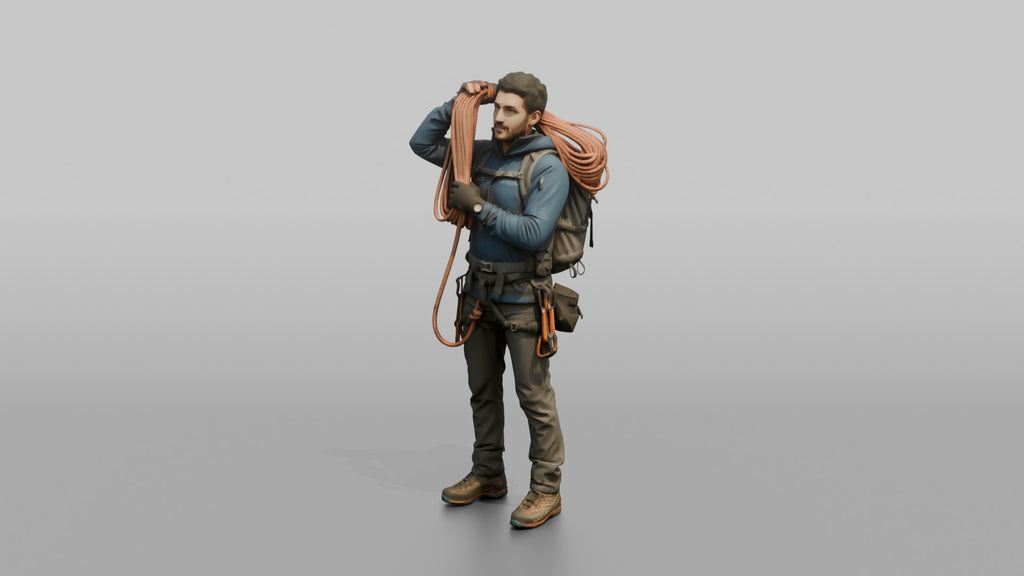 Mountaineer Slinging a Rope Over His Shoulder