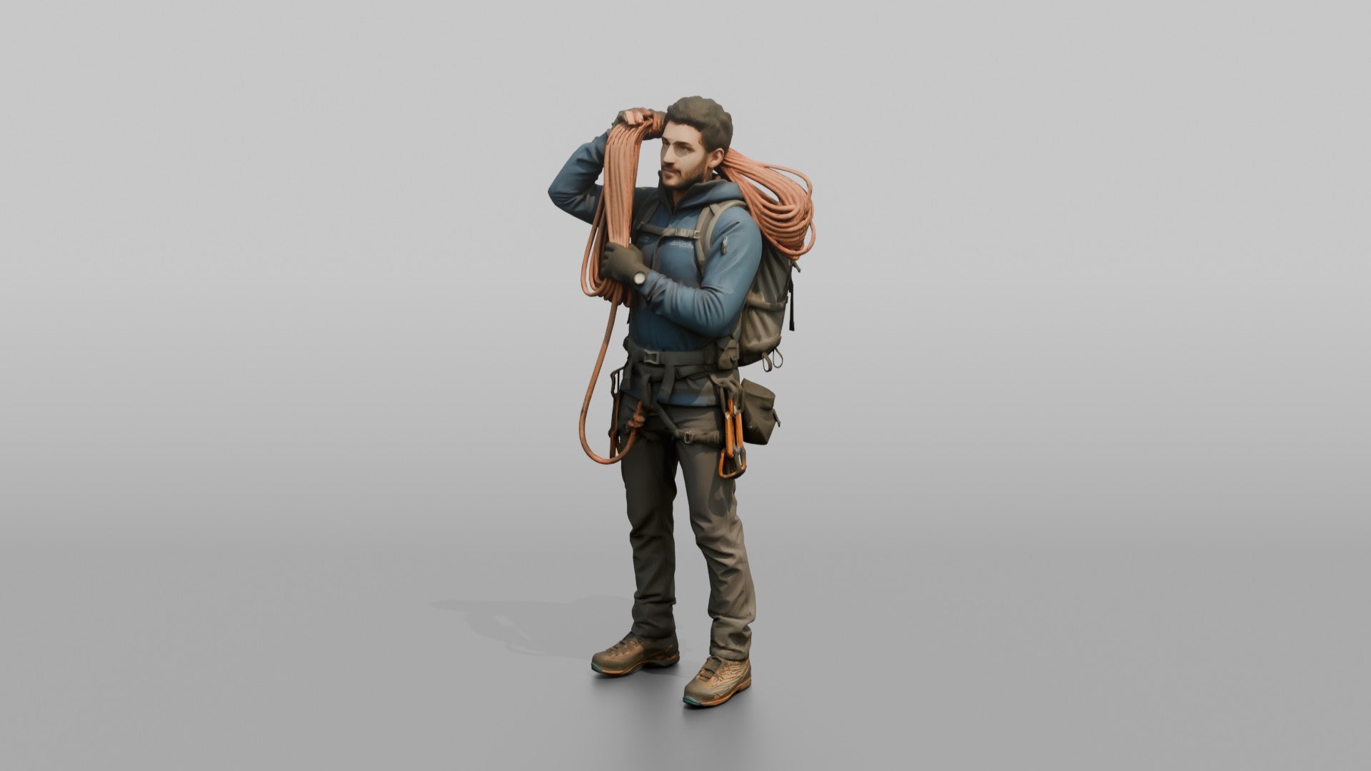 Mountaineer Slinging a Rope Over His Shoulder