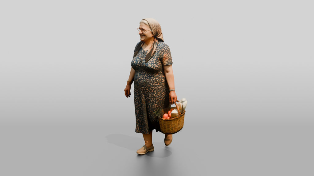 Elderly Plus-Size Turkish Woman with a Market Basket