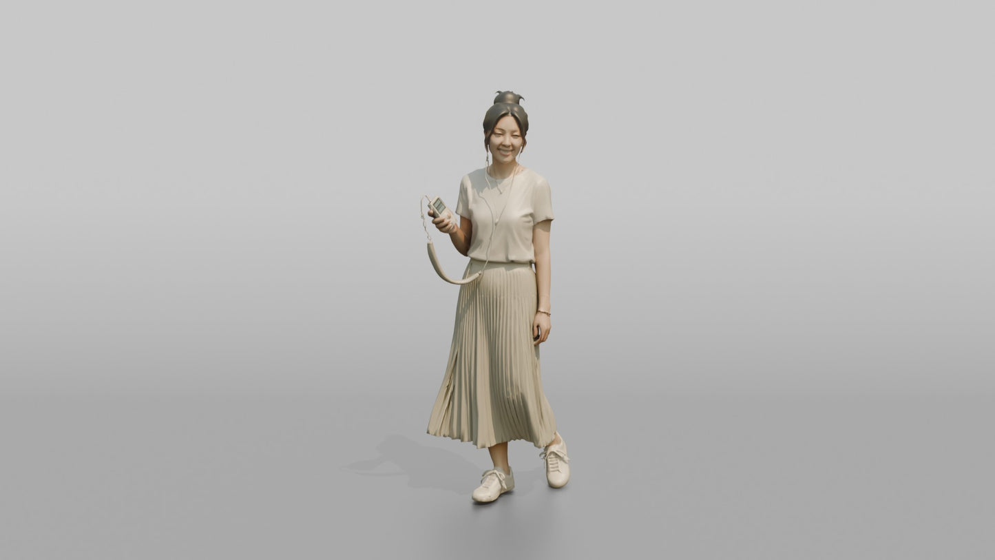 Vacationer Wearing Pleated Summer Skirt And White Tee