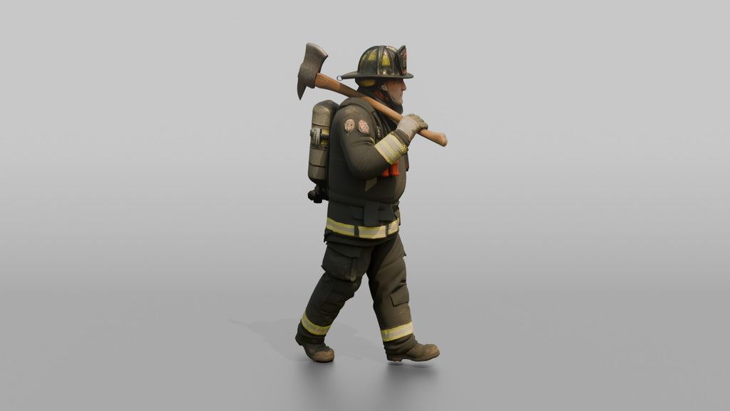 Firefighter Man Carrying a Flathead Axe Across His Shoulder