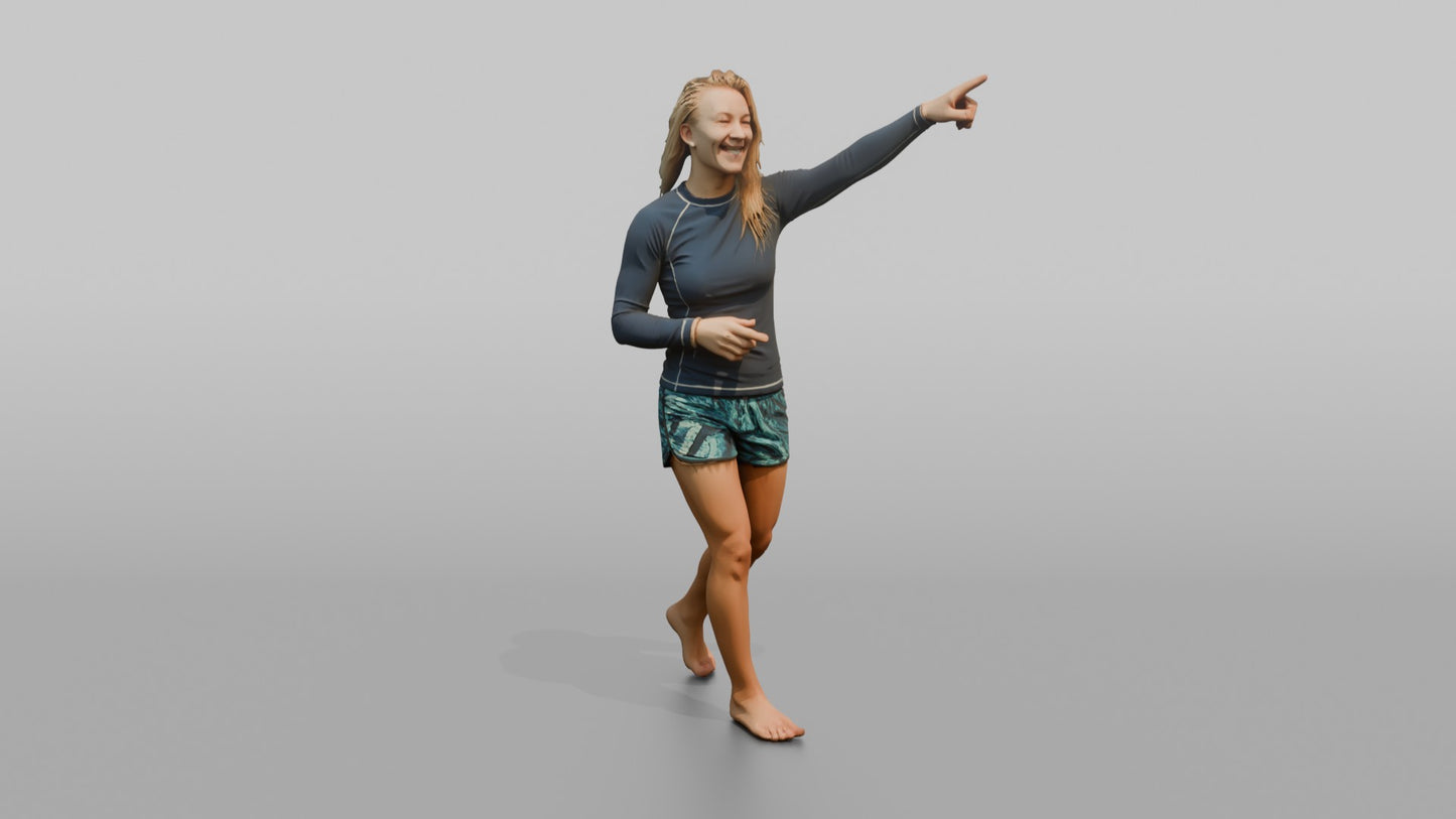 Surfer Laughing and Pointing at the Waves