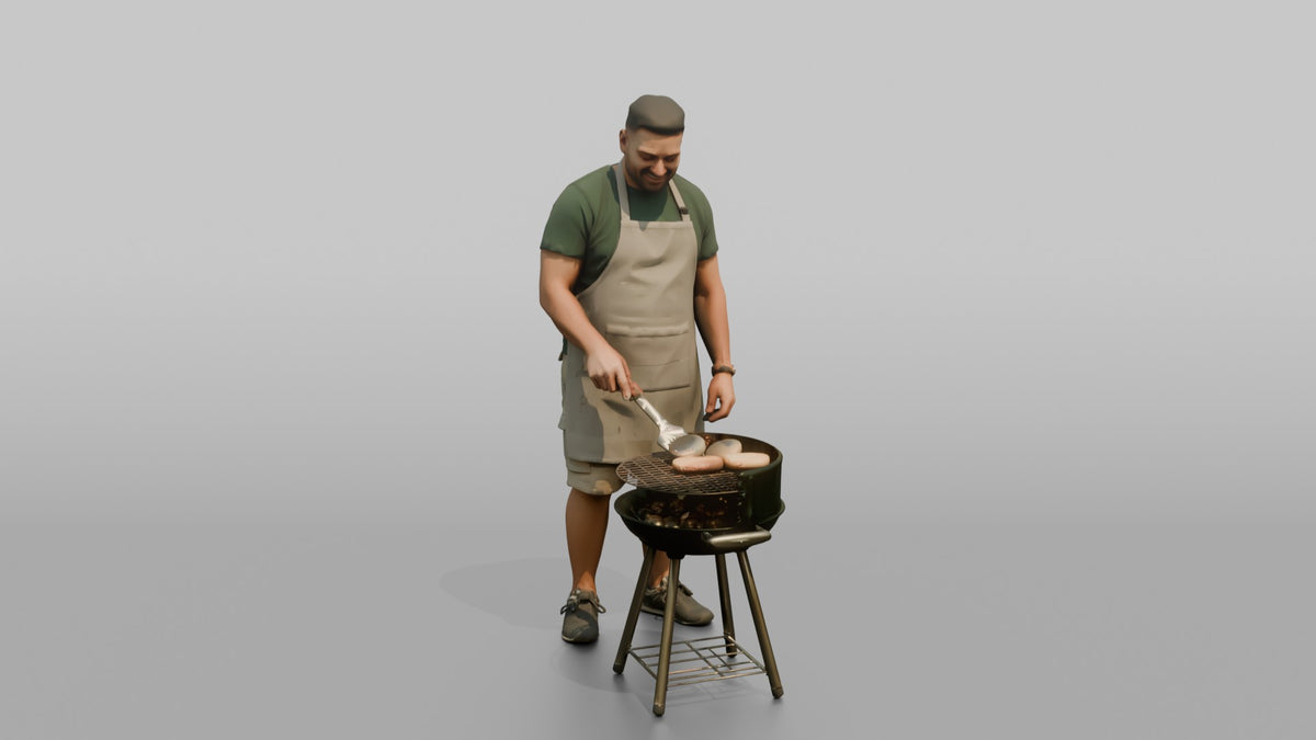 Father Flipping A Burger With A Spatula Over A Grill - 3D character model, view 5