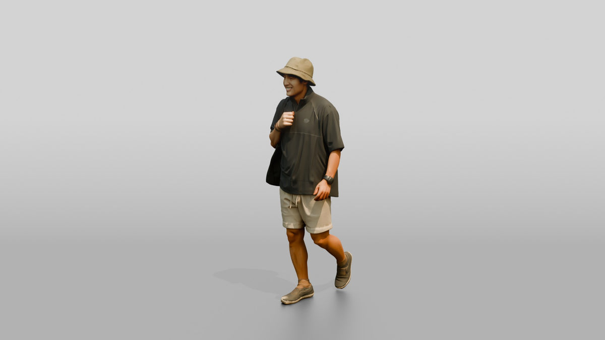 Man Unzipping High Collar of Surf Shirt - 3D character model, view 4