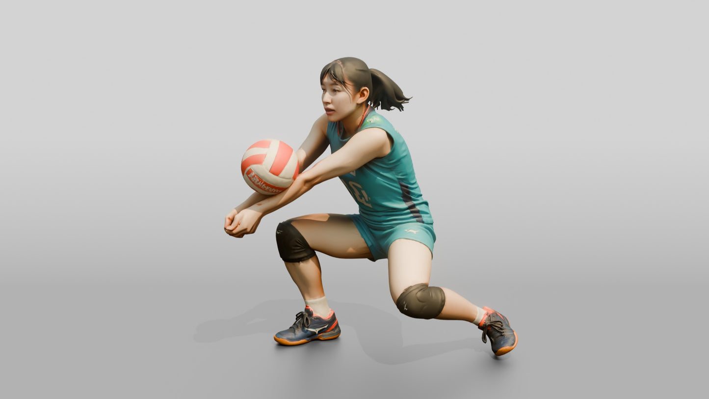 East Asian Female Volleyball Player in Teal Jersey
