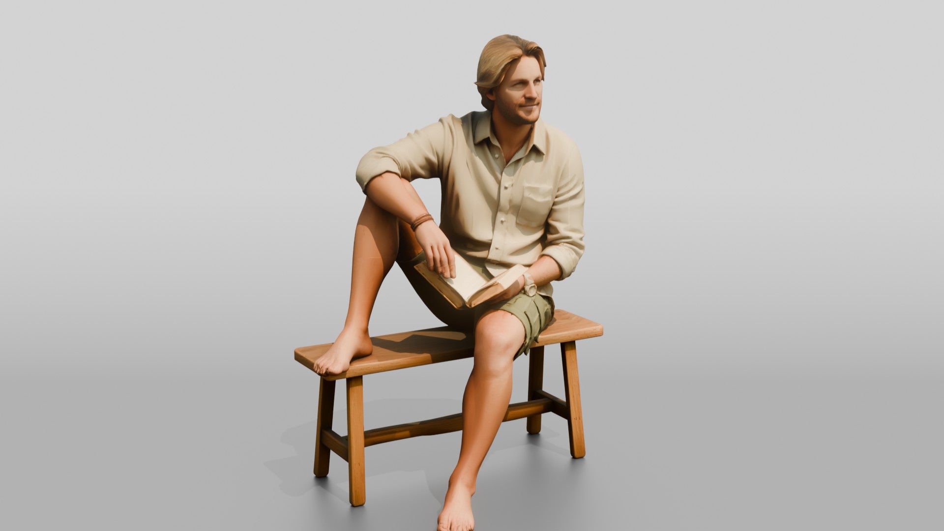 Man Reading a Book on a Bench