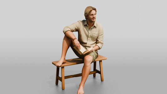 Man Reading a Book on a Bench - 3D character model, view 1
