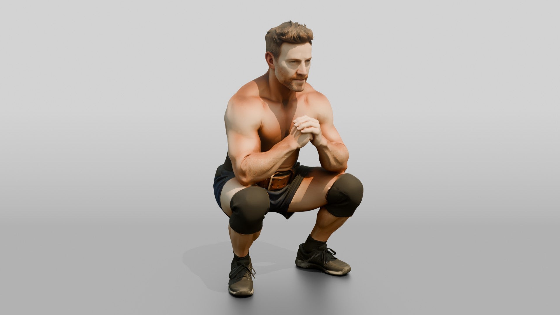 Muscular Man in Bodybuilding Shorts
