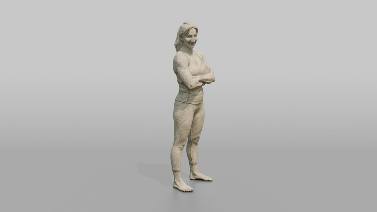 Physique Model Woman Standing With Arms Crossed, Confident Post-workout Stance - wireframe topology preview