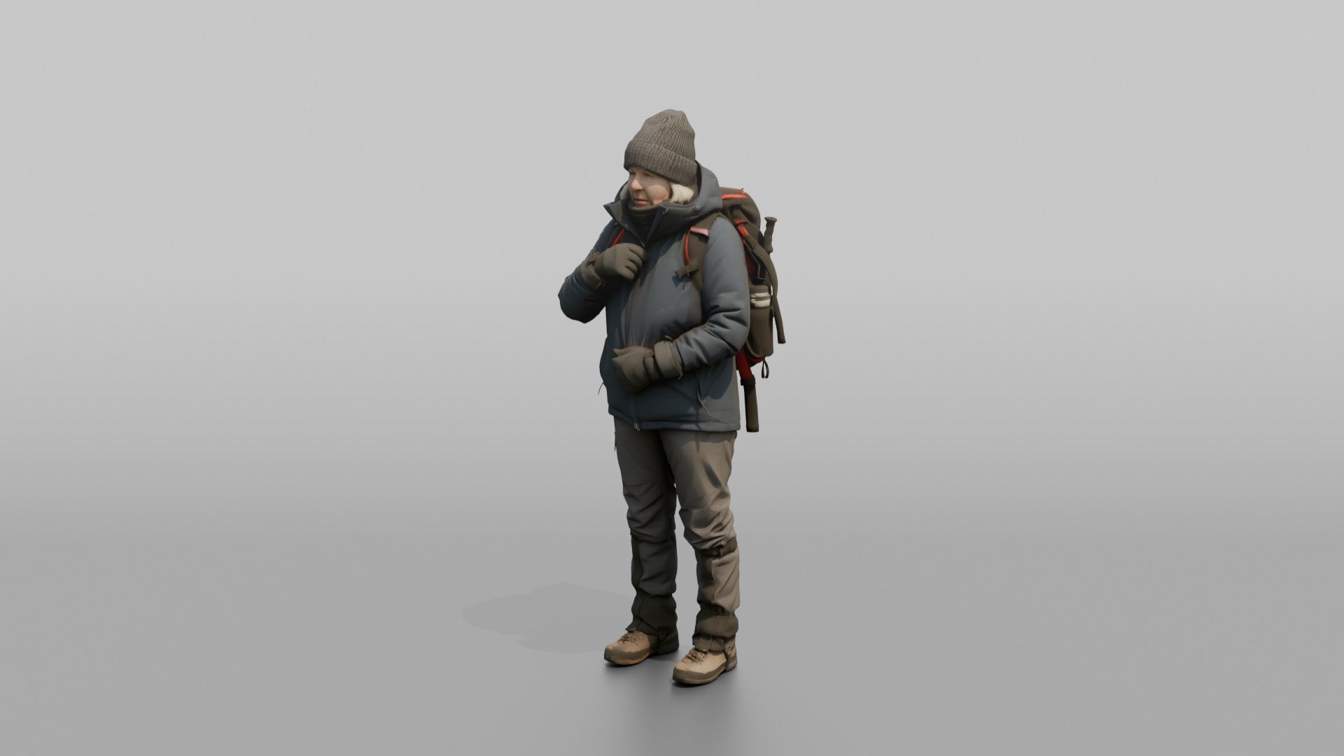 Winter Hiker Zipping Up Her Jacket
