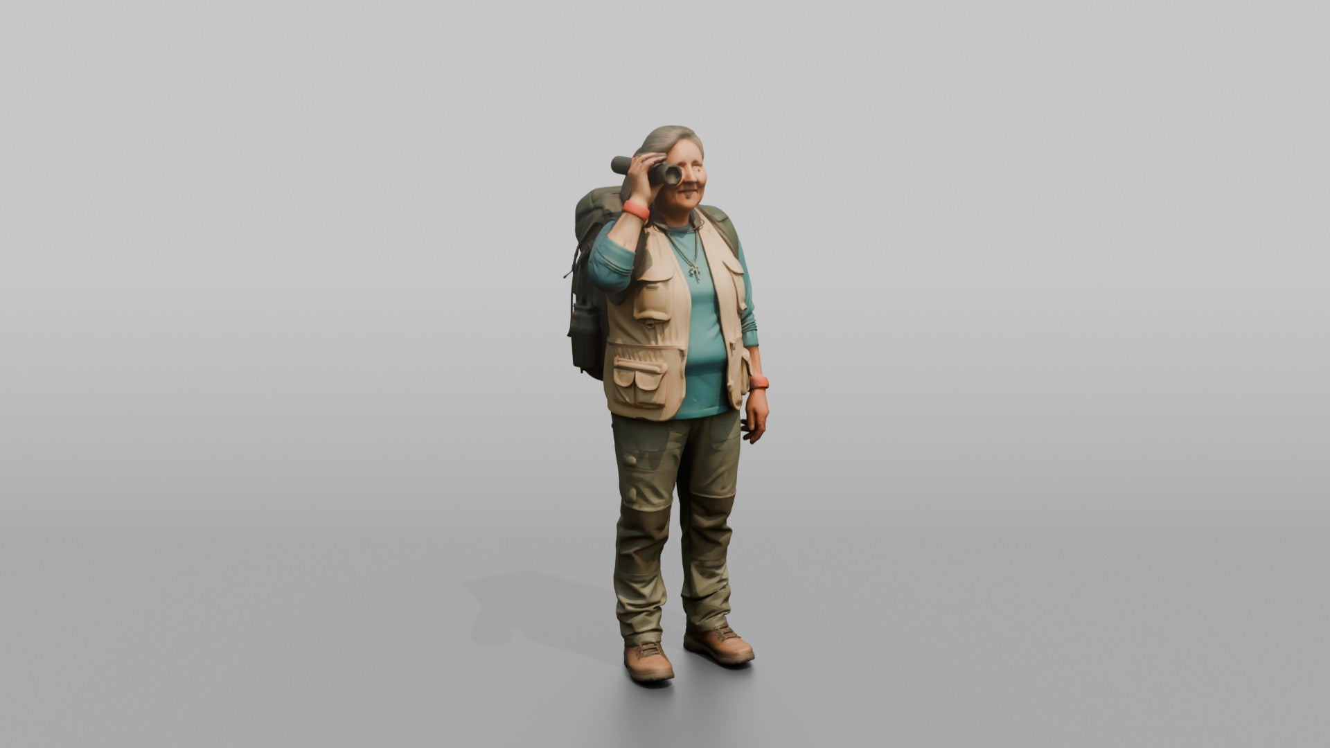 Hiker Holding Up a Pair of Binoculars