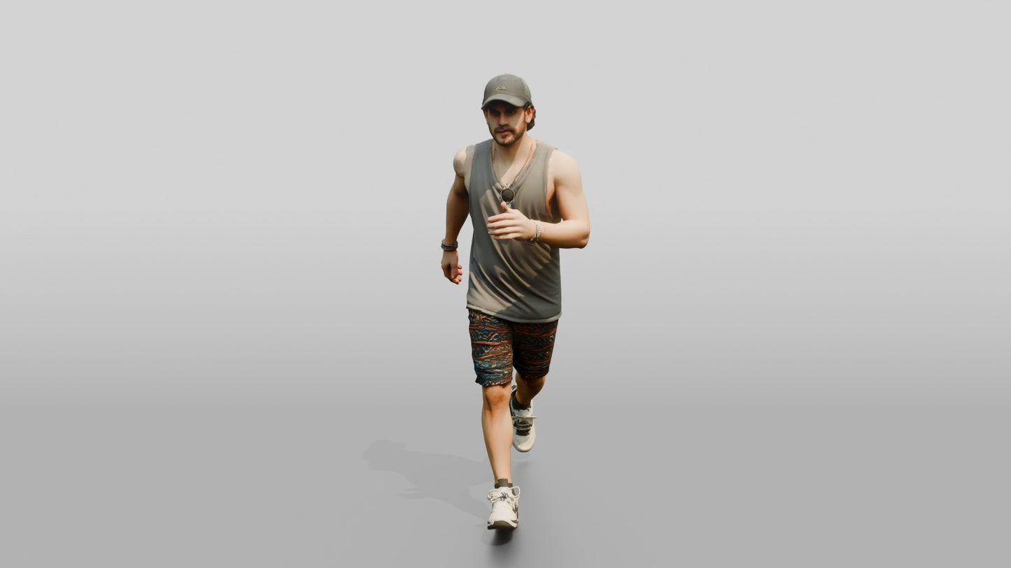 Latino Man Striding Powerfully Down the Boardwalk