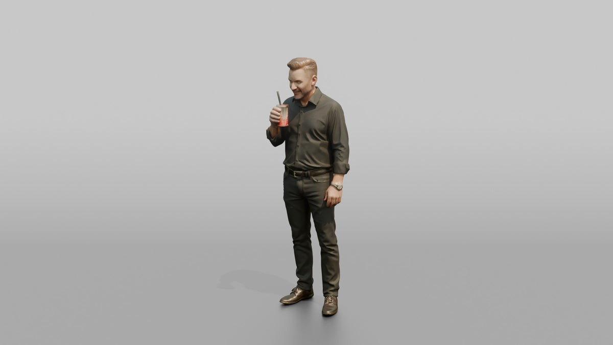 Patron Man Standing Sipping A Cocktail Through A Straw - 3D character model, view 4