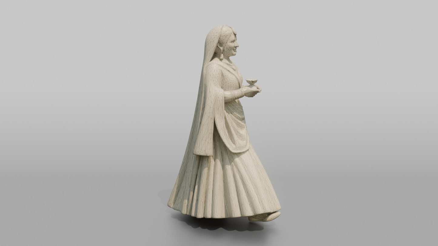 South Asian Bride Holding a Brass Oil Lamp
