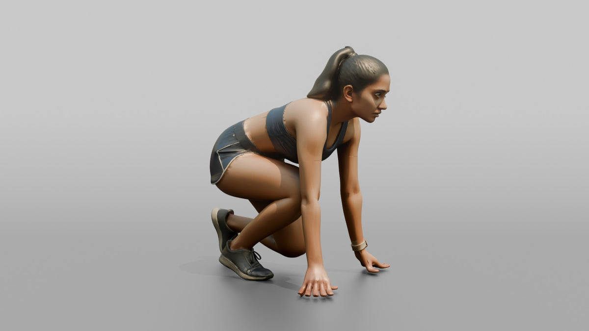 Cardio Athlete Woman In A Starting Sprinter's Crouch - 3D character model