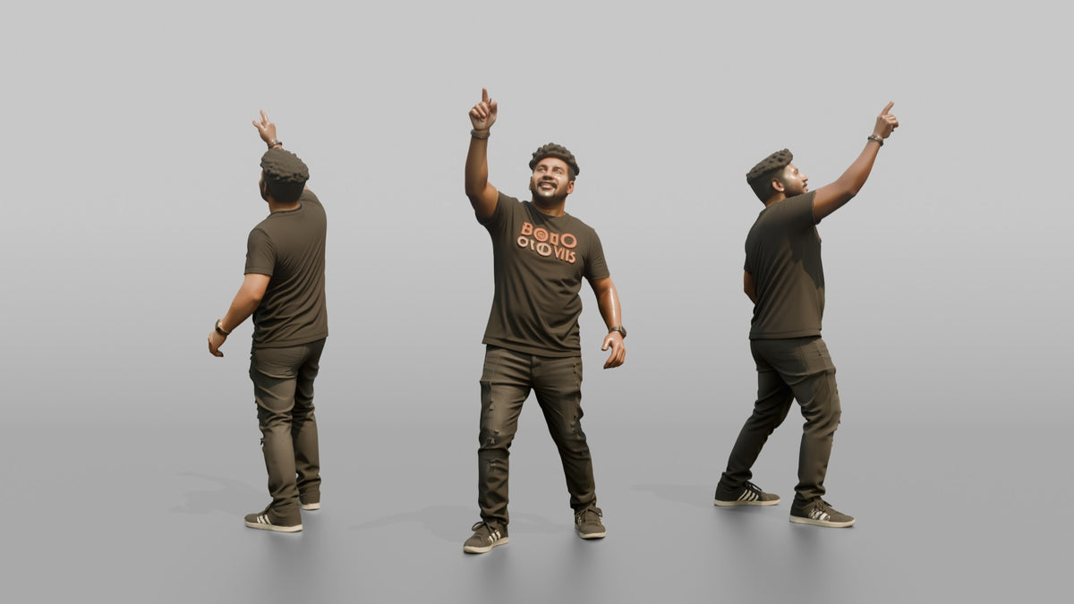 Club DJ Man Pointing Up With One Hand, Energetic Pose - 3D character model, view 1