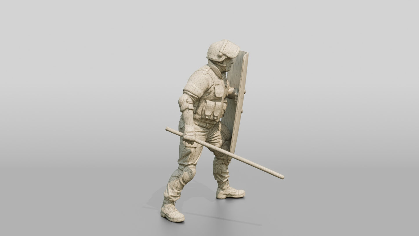 Riot Police Officer Holding Shield