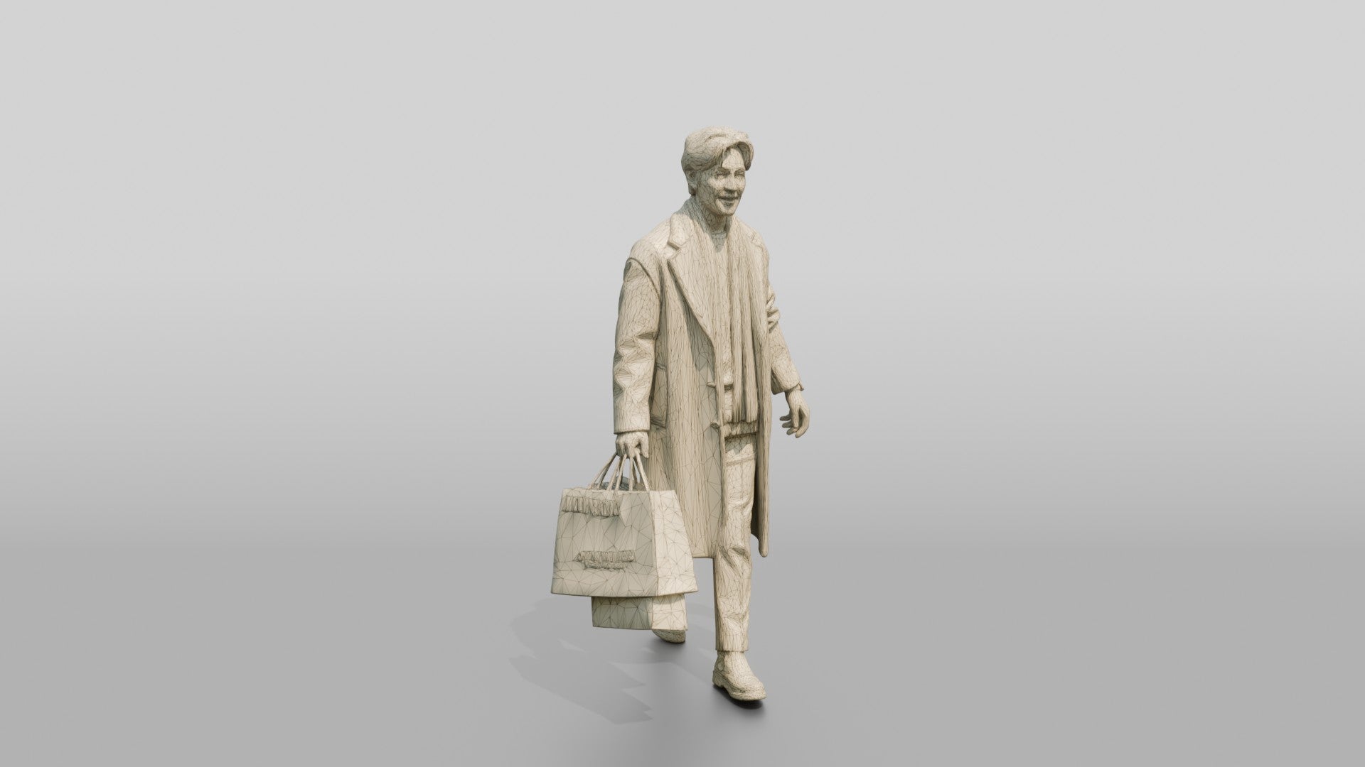 Man Walking in Long Wool Coat with Shopping Bags