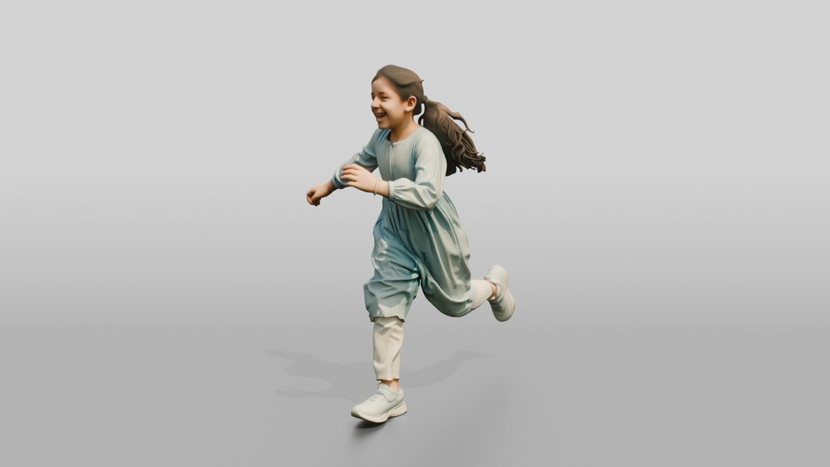 Young Emirati Girl Playing Tag in the Park - 3D character model, view 4
