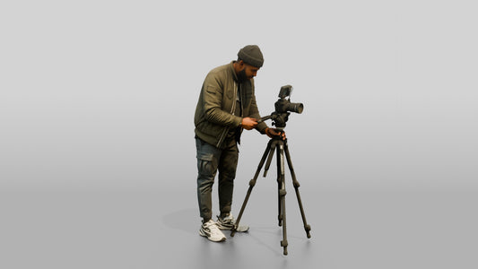 Videographer Setting Up a Camera - 3D character model, view 1