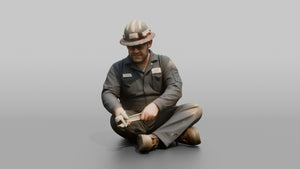 Engineer Tightening a Bolt on a Pipe Fitting - 3D character model, view 1