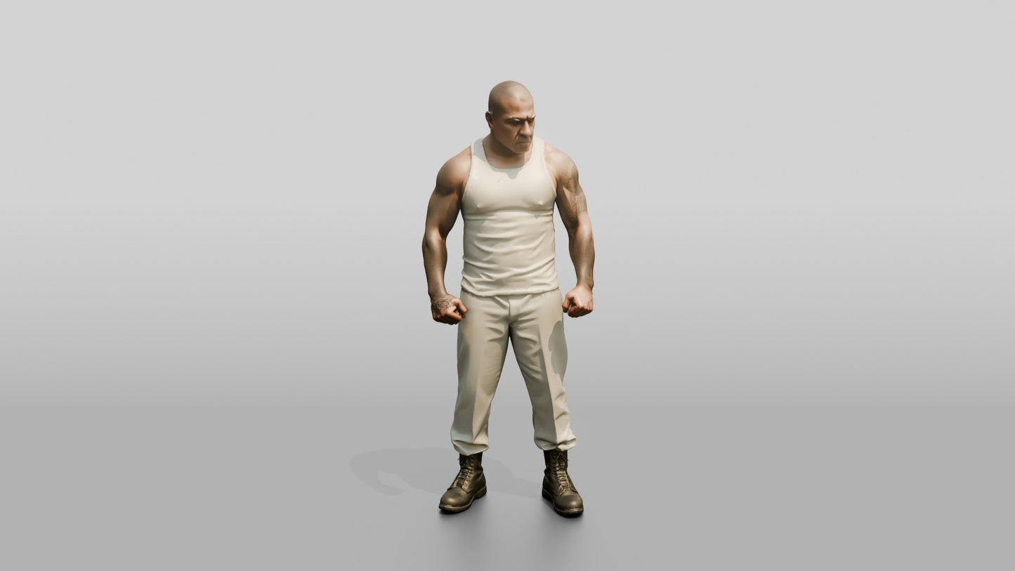 Muscular Latino Male Prisoner Standing with Clenched Fists