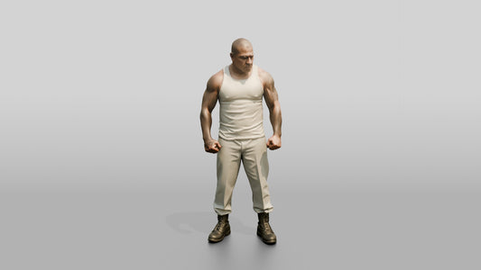 Muscular Latino Male Prisoner Standing with Clenched Fists - 3D character model, view 1