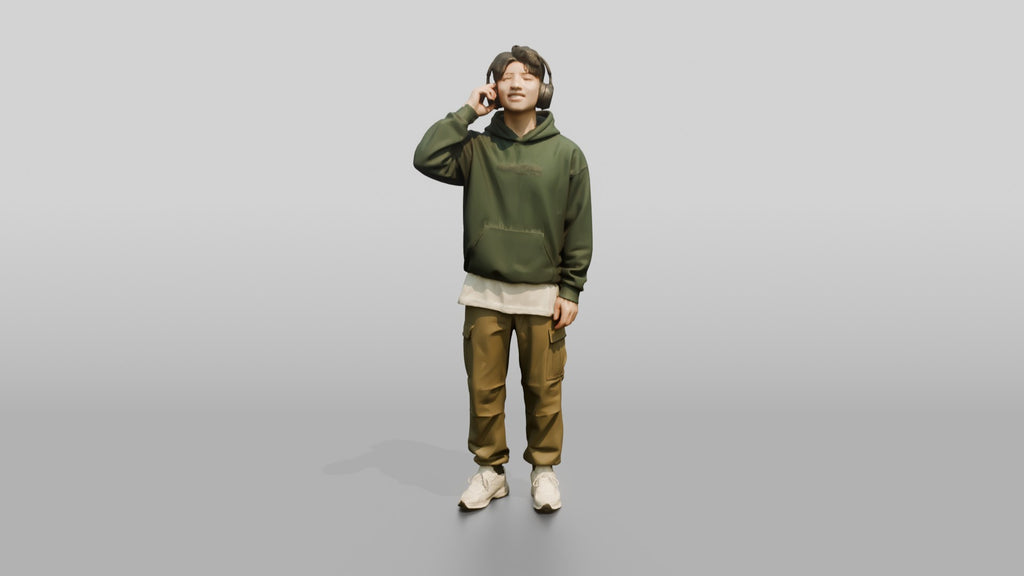 Asian Man Wearing Wireless Headphones