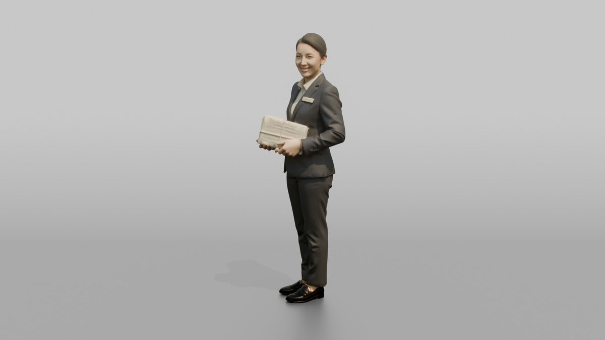 Receptionist Man Holding A Stack Of Registration Cards - 3D character model, view 4