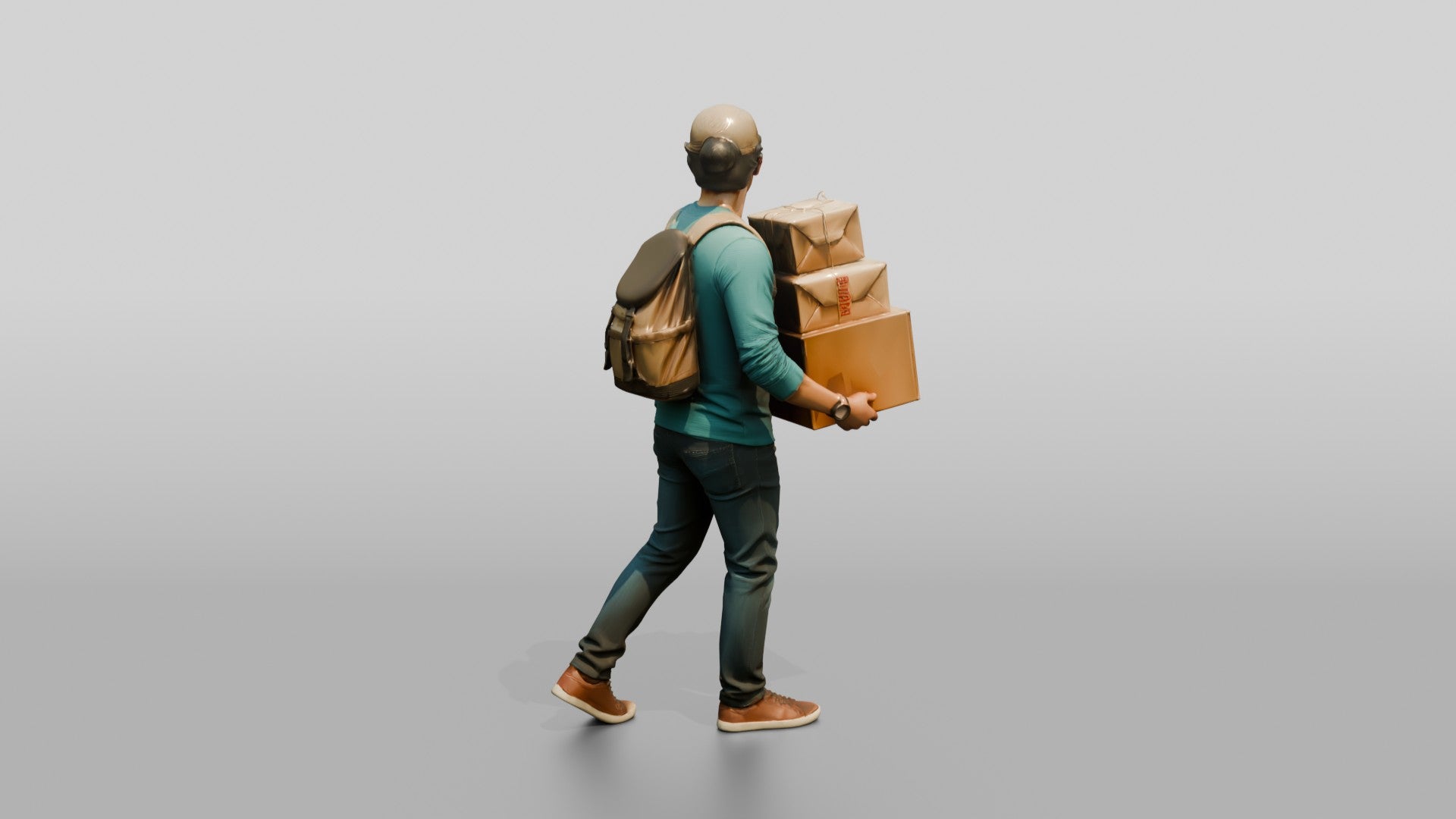 Man Carrying Stacked Boxes